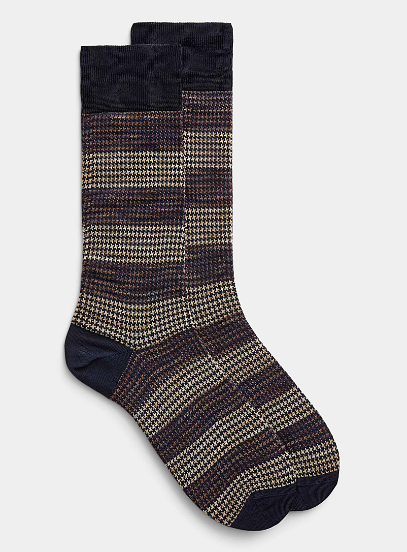 Bugatchi Patterned Brown Houndstooth stripe sock for men