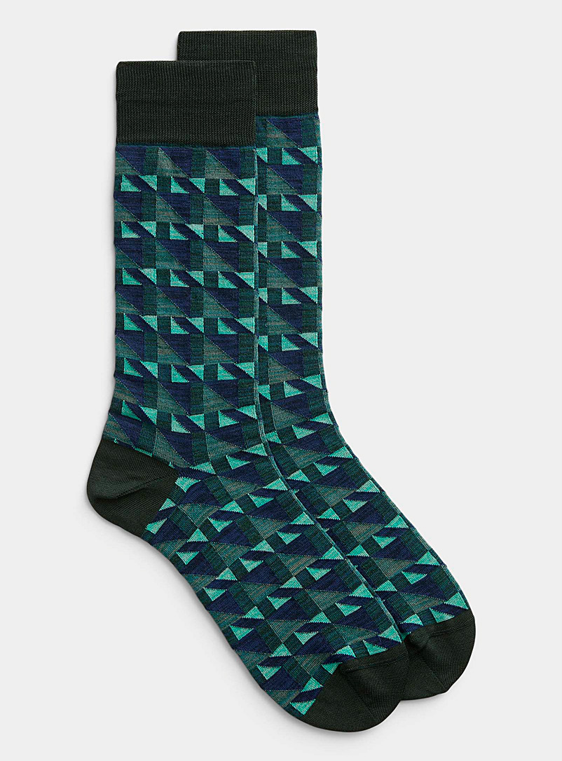 Bugatchi Patterned Green Turquoise geometric sock for men