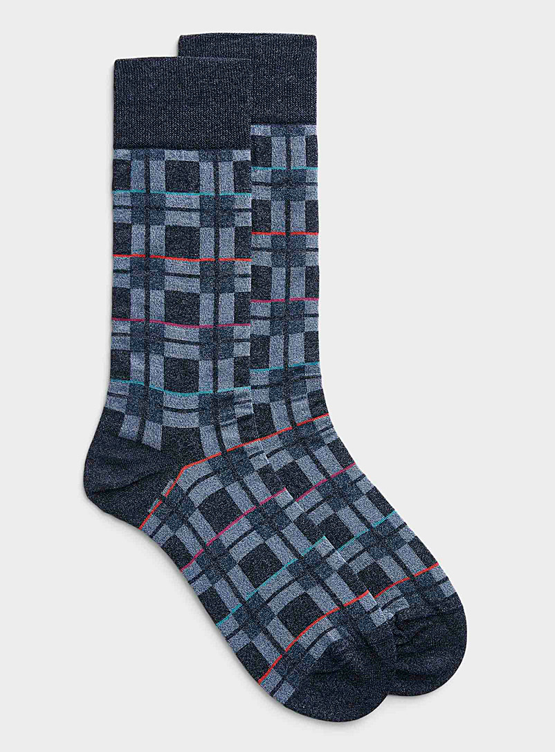 Bugatchi Patterned Blue Check and stripe sock for men