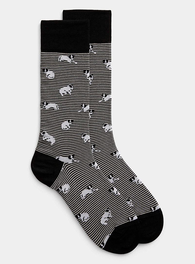 Bugatchi Patterned Black Grey dog and stripe sock for men
