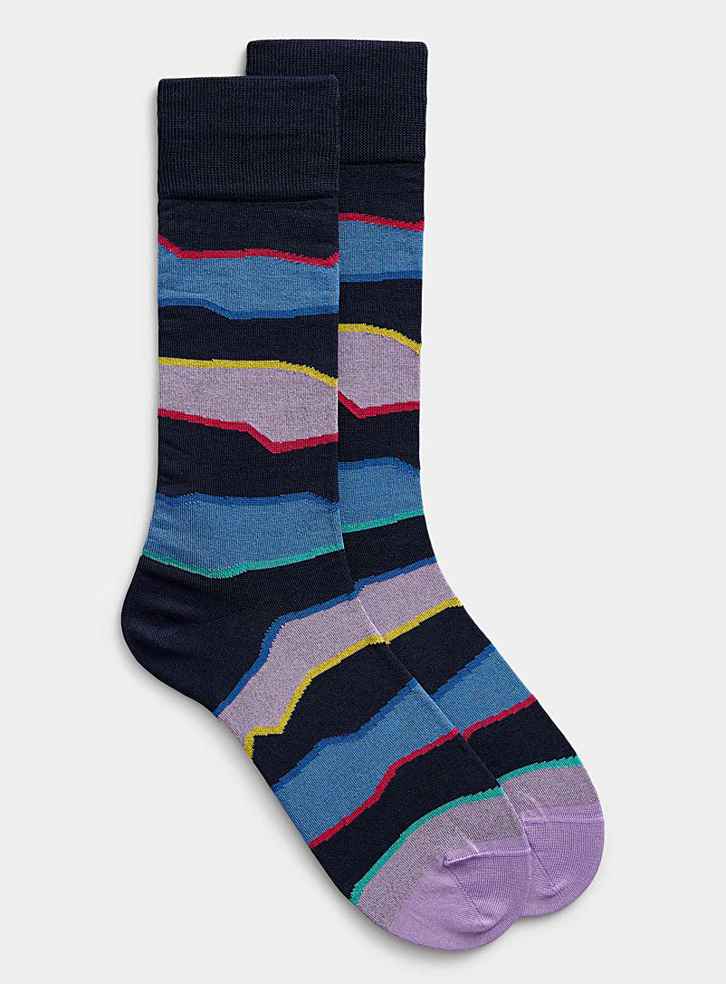 Bugatchi Patterned Blue Asymmetric block sock for men