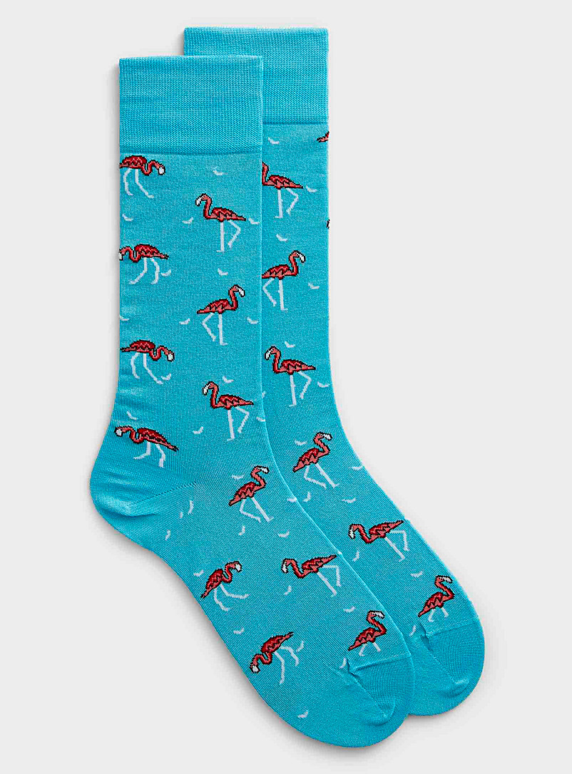 Bugatchi Teal Cute flamingo sock for men