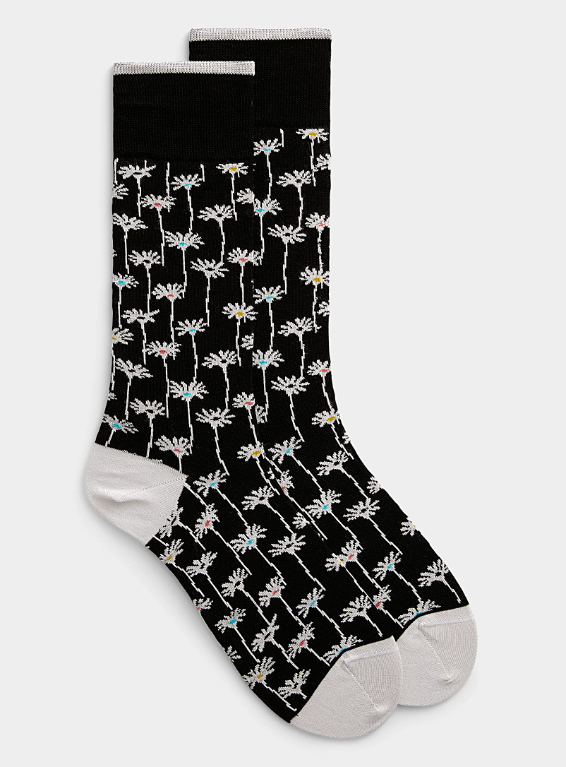 Bugatchi Patterned Black Contrast flower socks for men