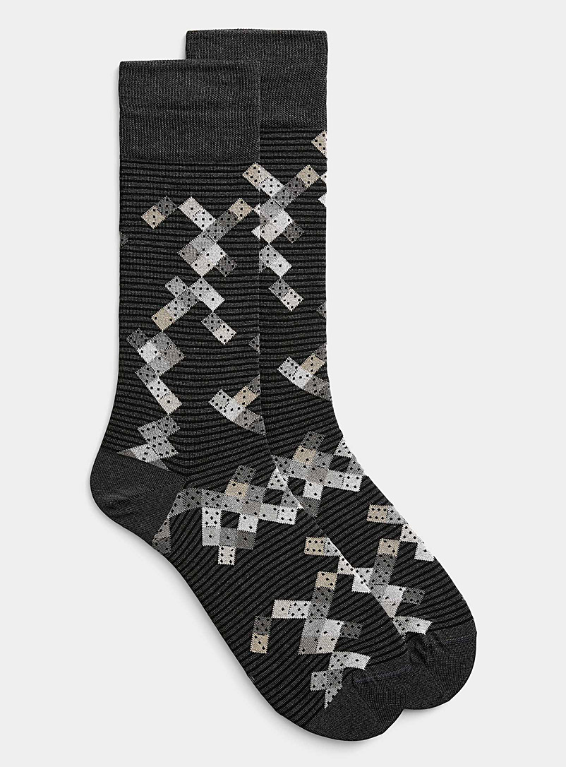 Bugatchi Patterned black Dominoes sock for men