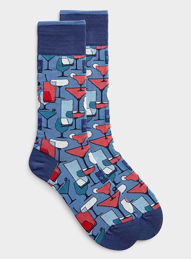 Bugatchi Patterned blue Cocktail sock for men