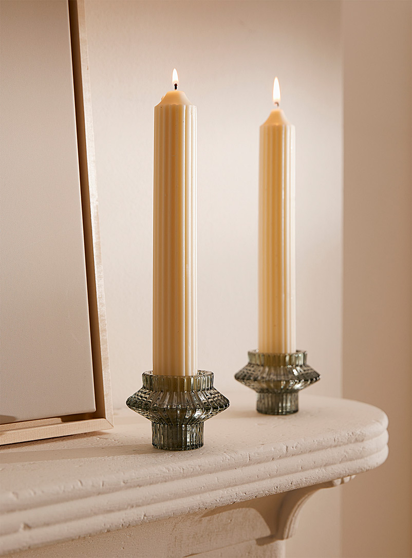 Simons Maison Ivory White Colourful grooved candles Set of 2