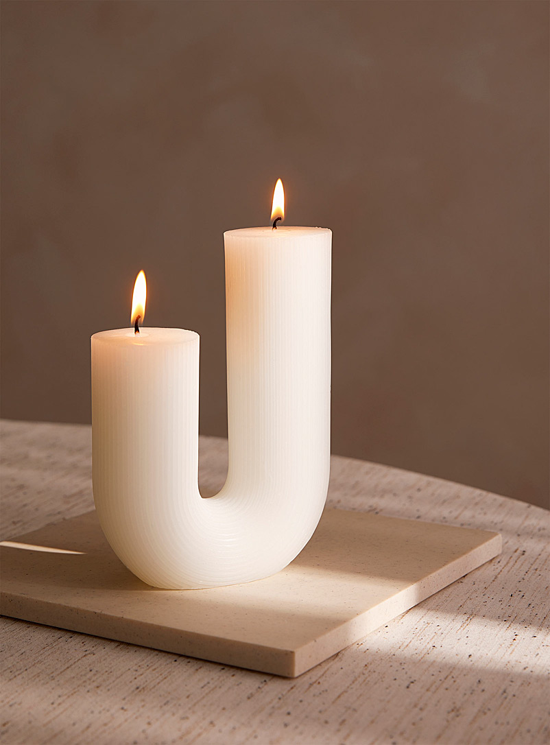 Simons Maison Ivory White Grooved tubular double candle