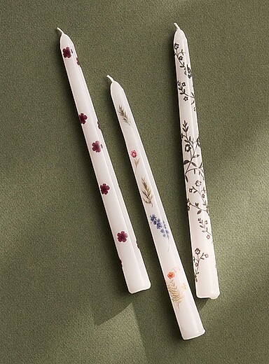 Small flowers elongated candles Set of 3