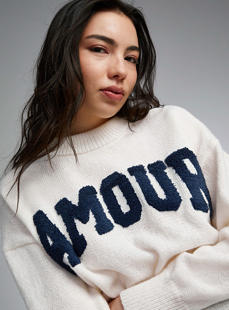 Twik Patterned White Fleece Amour sweater for women
