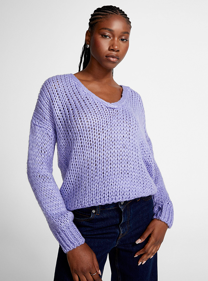Icône Periwinkle Openwork mohair knit sweater for women