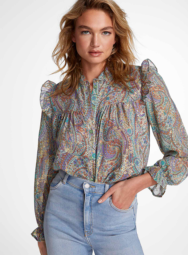 Icône Assorted  Golden accents paisley sheer blouse for women