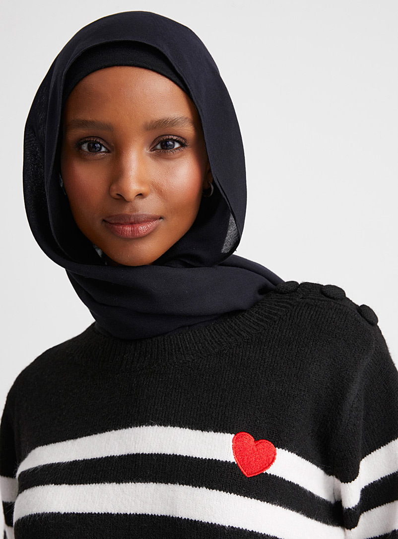 Contemporaine Black Embroidered heart sailor top for women