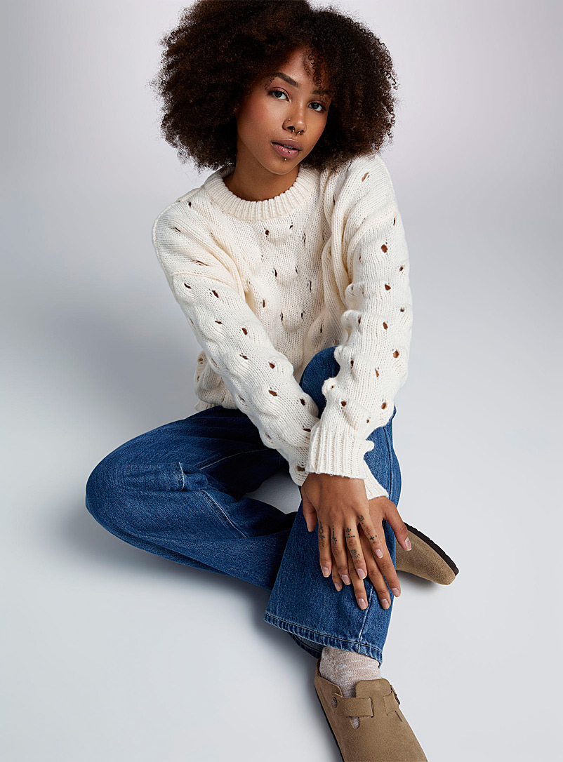Twik White Scattered holes loose sweater for women