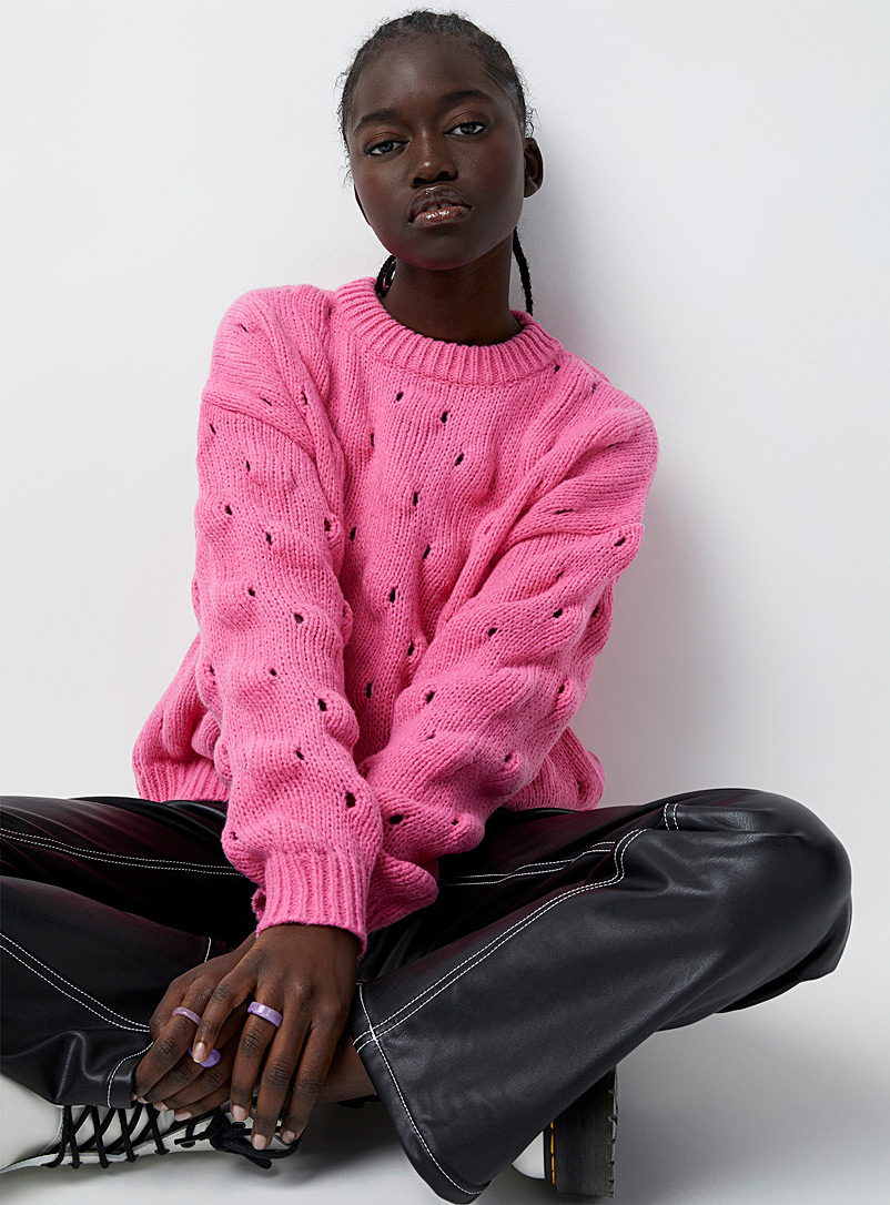 Twik Pink Scattered holes loose sweater for women