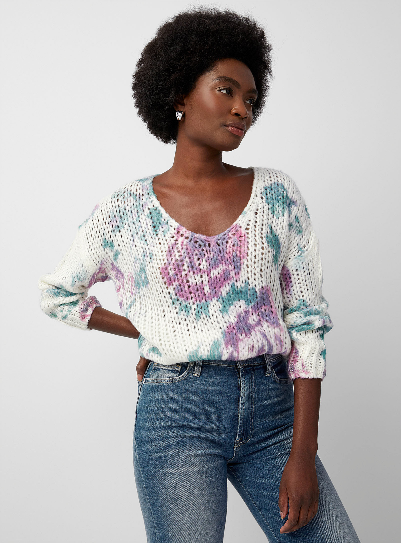 Contemporaine - Women's Floral design mohair sweater