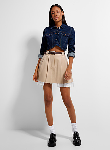 Icône Sand Striped lining pleated miniskirt for women