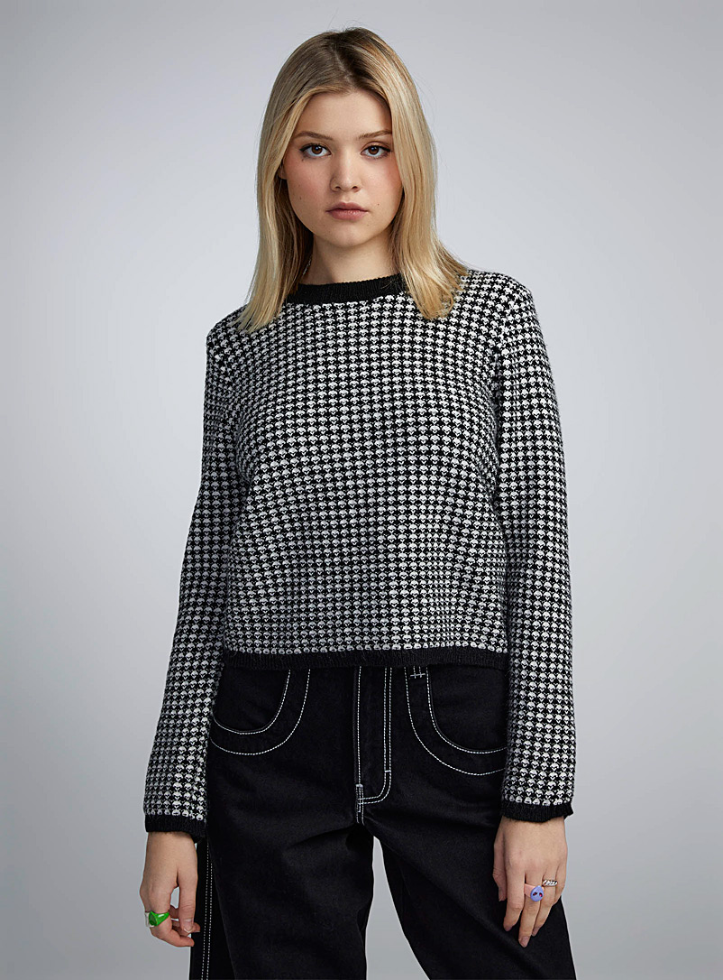Twik Patterned Black Black-and-white cells sweater for women