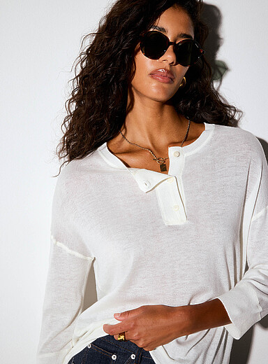 La chandail henley manches 3/4 tricot diaphane