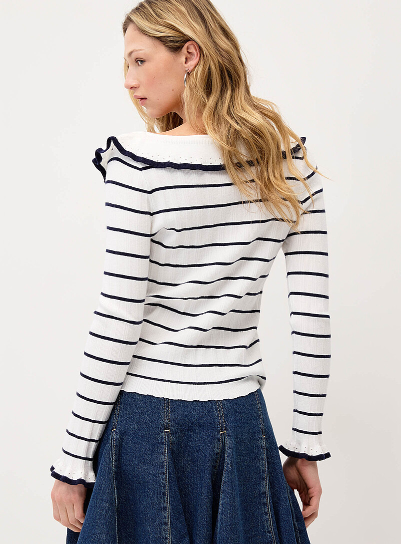 Twik: Le chandail col volant ray&eacute; Blanc - Rayure pour femme