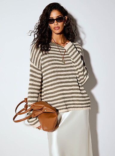 Kakhi stripes ribbon-knit boat-neck sweater