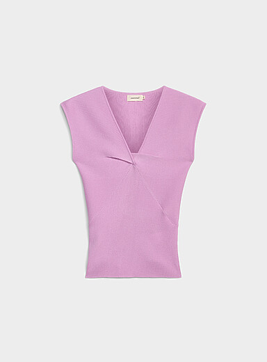 Contemporaine Pink Crossover cap-sleeve sweater for women