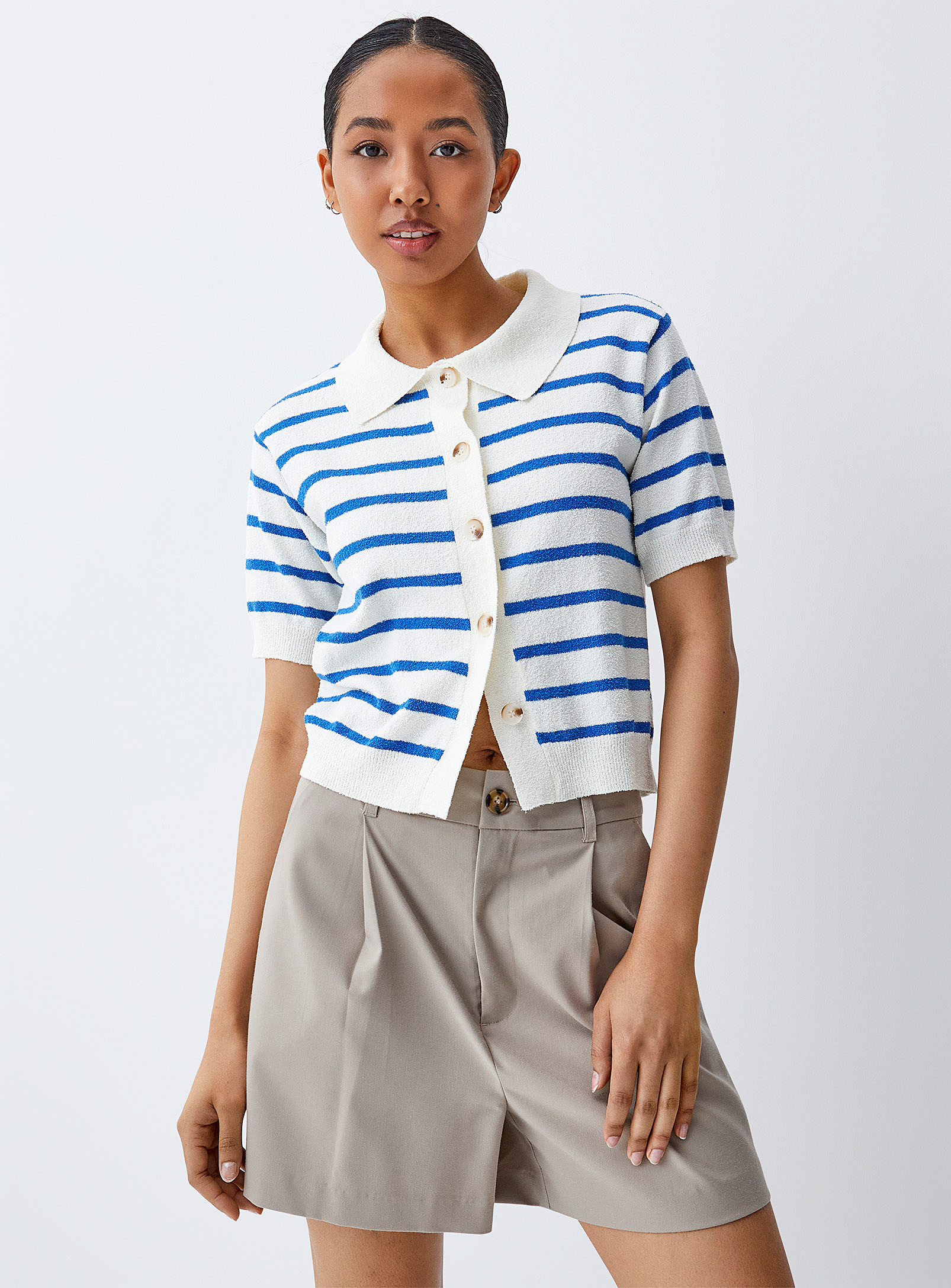 Twik Striped Terry Buttoned Sweater In Blue