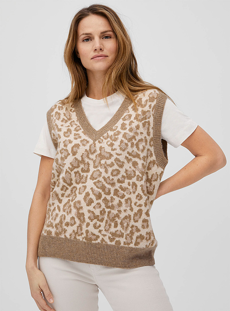 Contemporaine Sand Shimmery leopard sweater vest for women