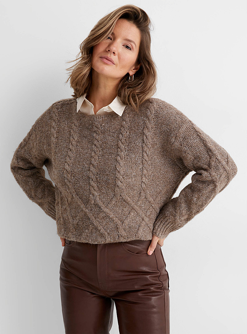 Contemporaine Light Brown Crossed cable sweater for women