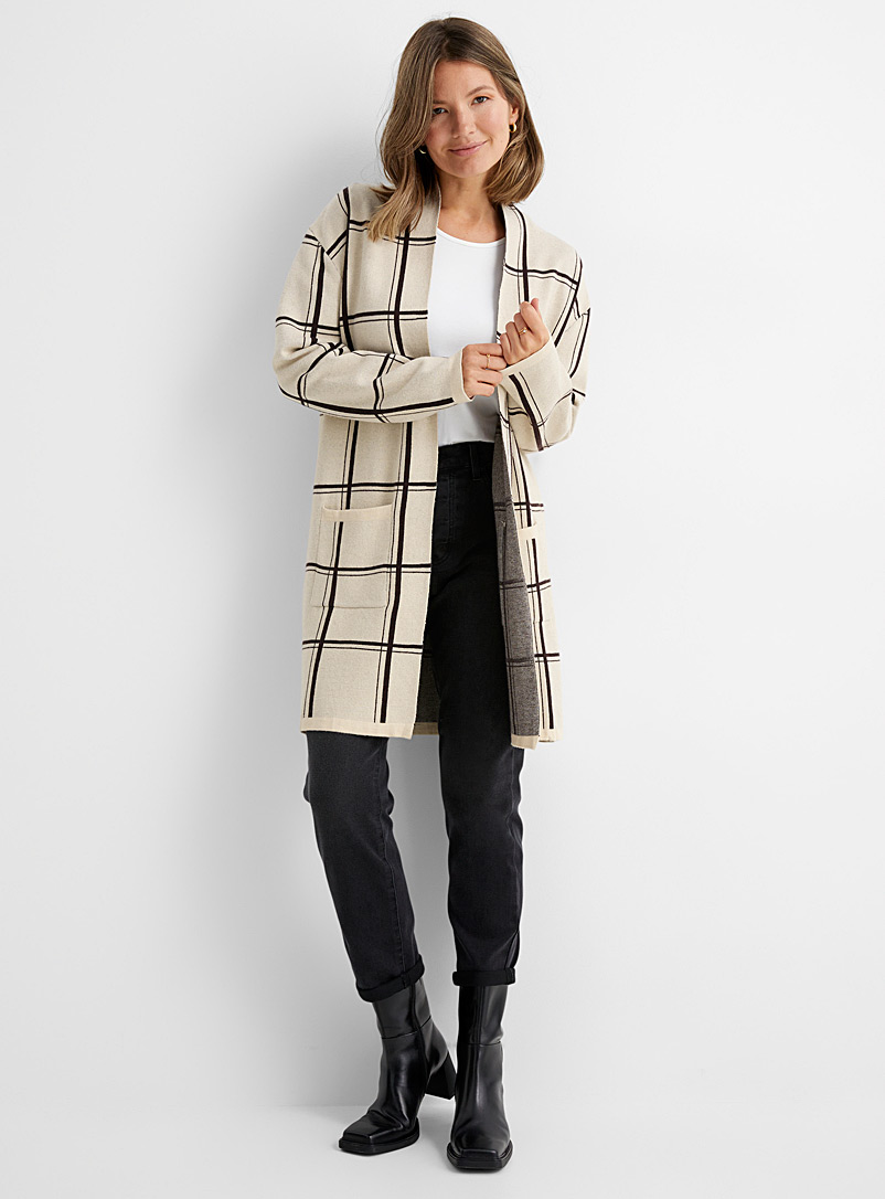 Contemporaine Ivory White Chocolate checkered cardigan for women