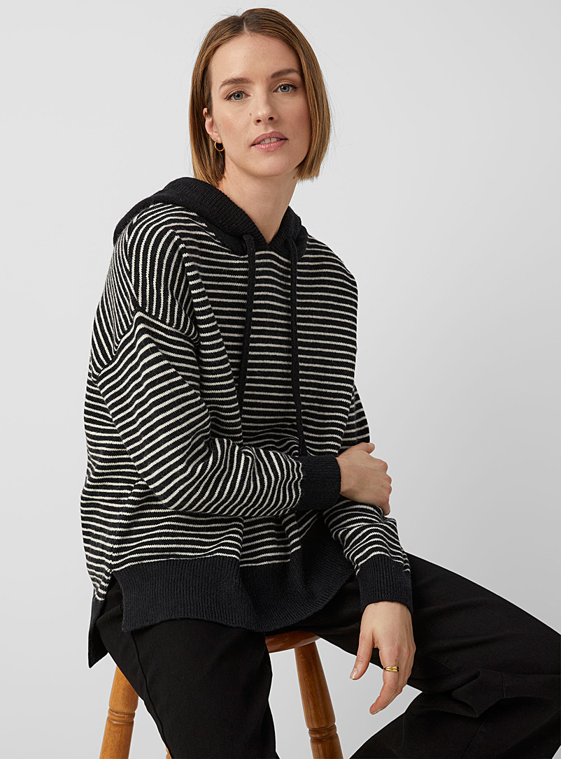 Contemporaine Black Pinstripes hooded sweater for women