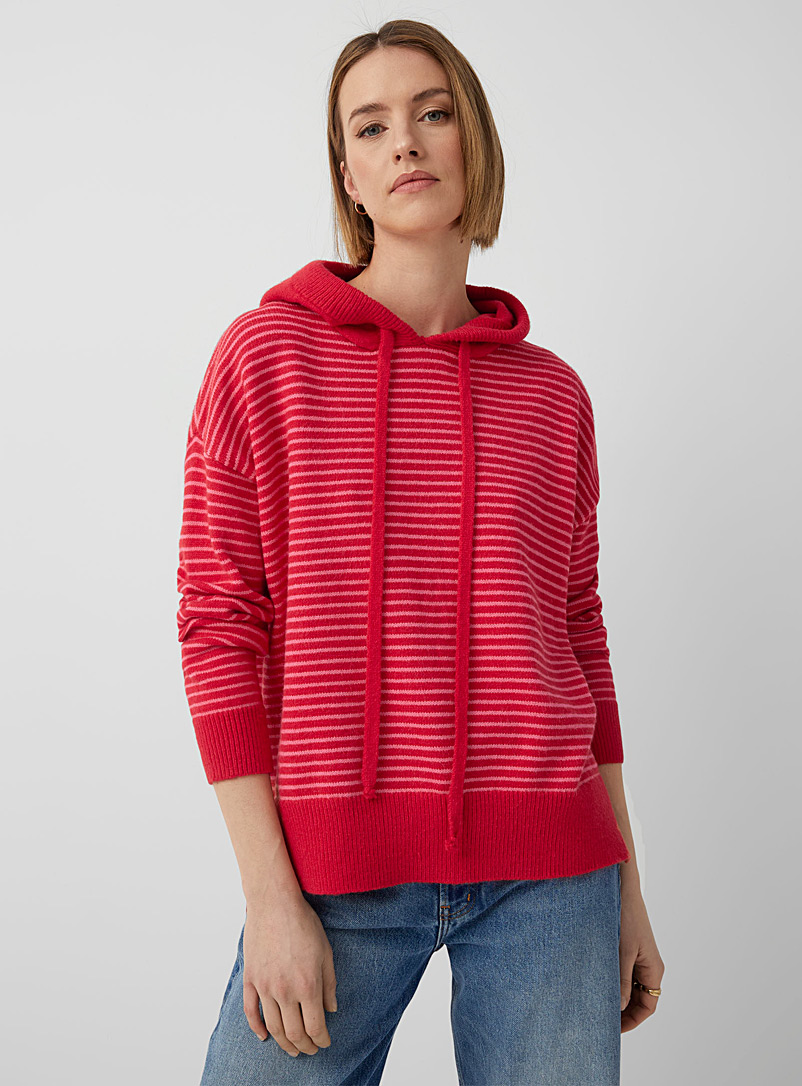 Contemporaine Red Pinstripes hooded sweater for women