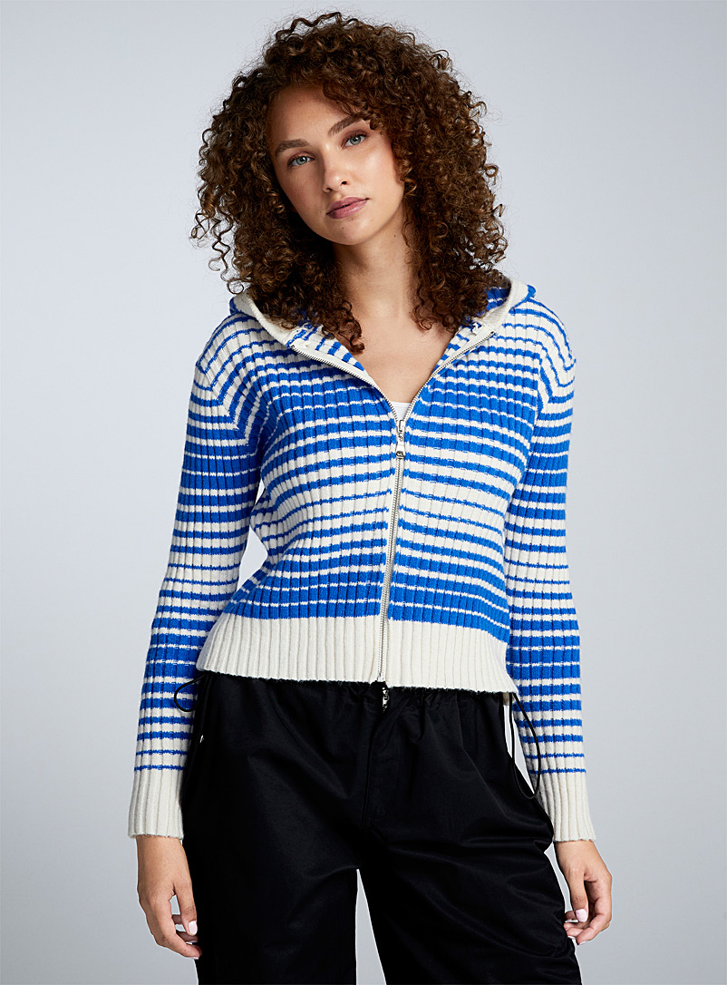 Twik Blue Striped zippered cardigan for women