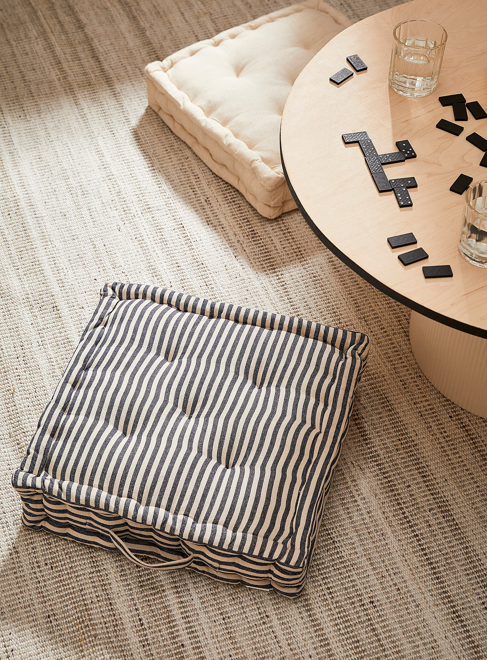 Simons Maison Striped Floor Cushion In Patterned Ecru