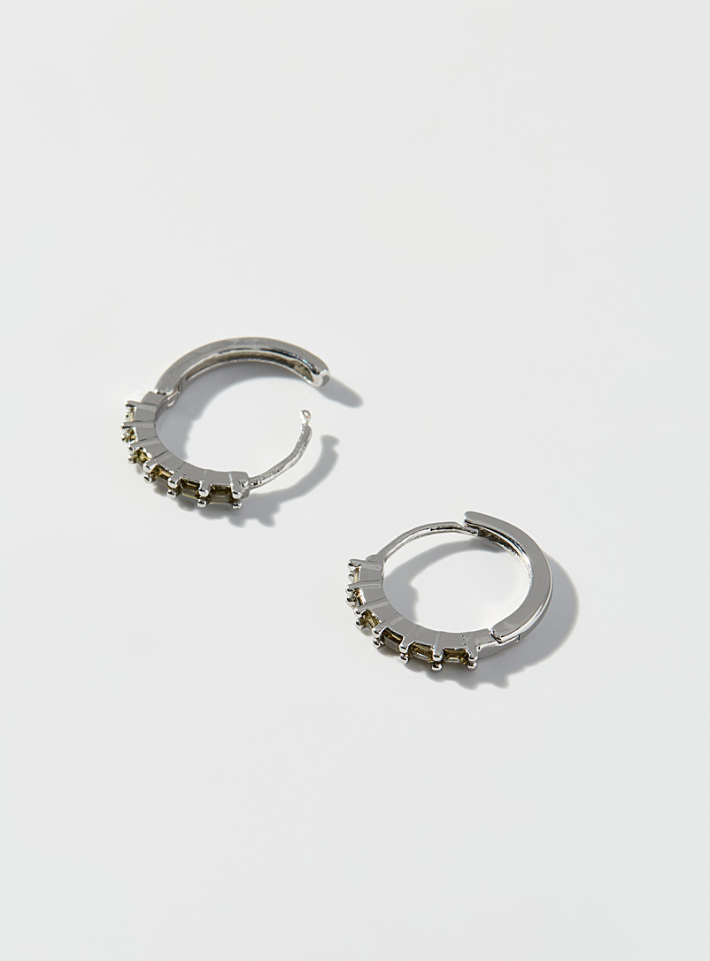 Simons Silver String-of-crystals hoops for women