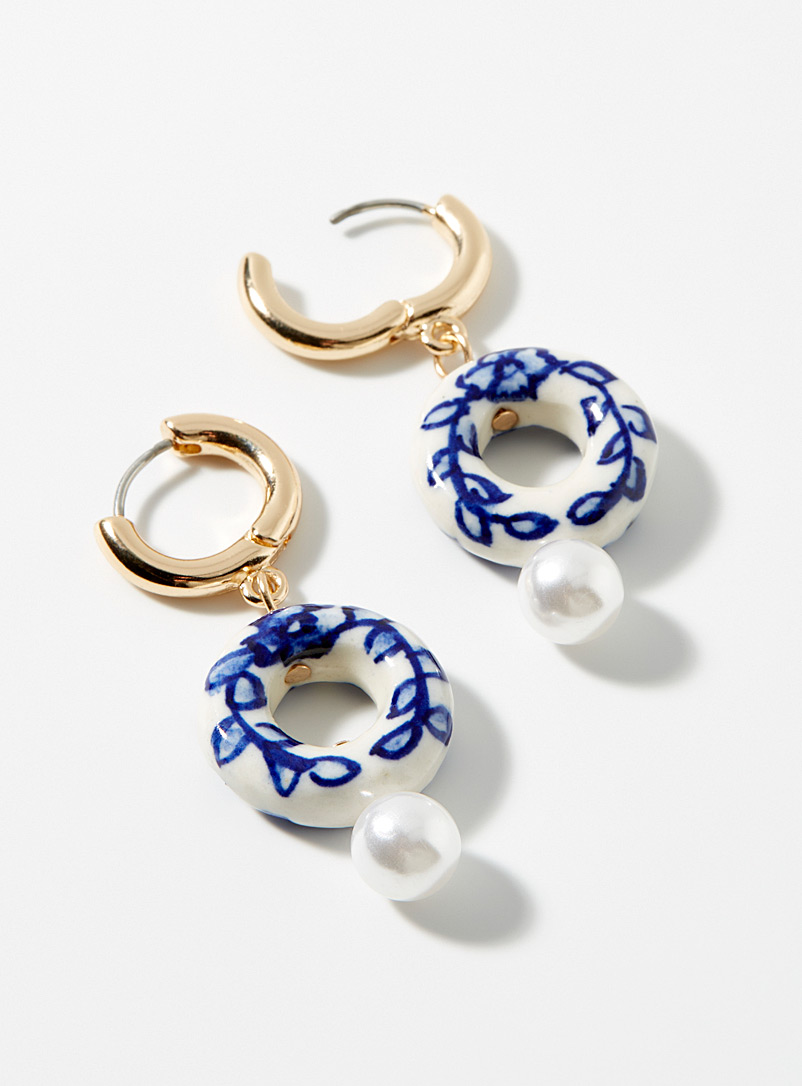 Simons Patterned Blue Floral hoop earrings for women