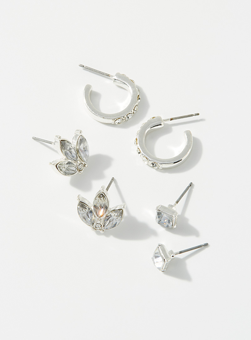 Simons Silver Silver stone earrings Set of 3 for women