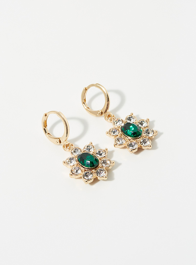 Simons Patterned Green Crystal flower earrings for women
