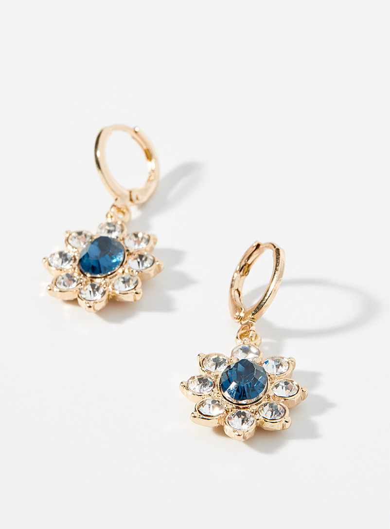 Simons Patterned Blue Crystal flower earrings for women