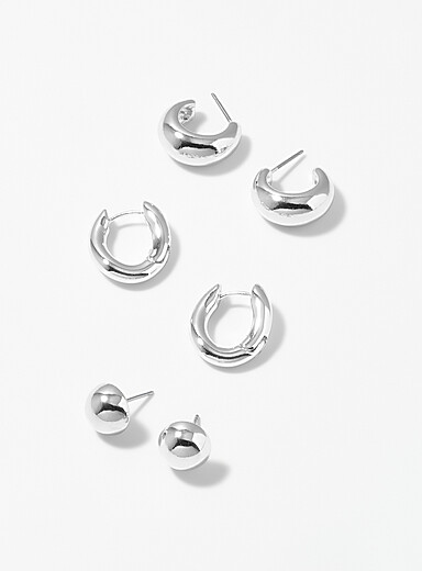 Les boucles d'oreilles anneaux et boules Ensemble de 3