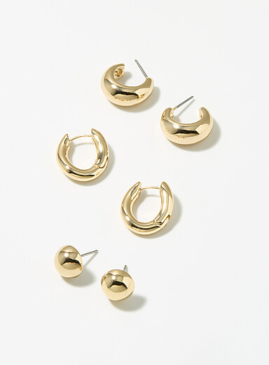 Les boucles d'oreilles anneaux et boules Ensemble de 3