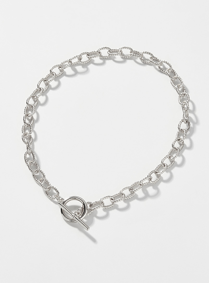 Simons Silver Textured link necklace for women