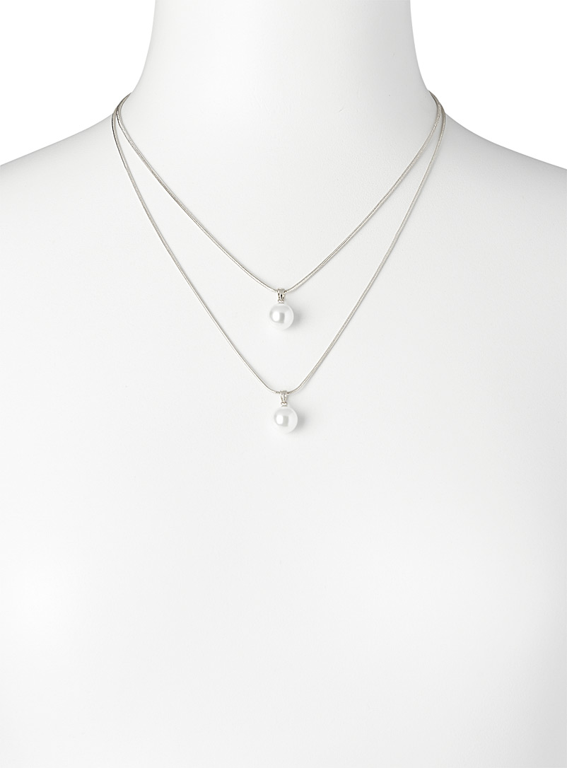 Simons Silver Pearly double-row necklace for women