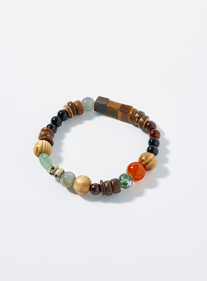 Simons: Le bracelet billes de bois et pierres colorées Brun à motifs pour femme