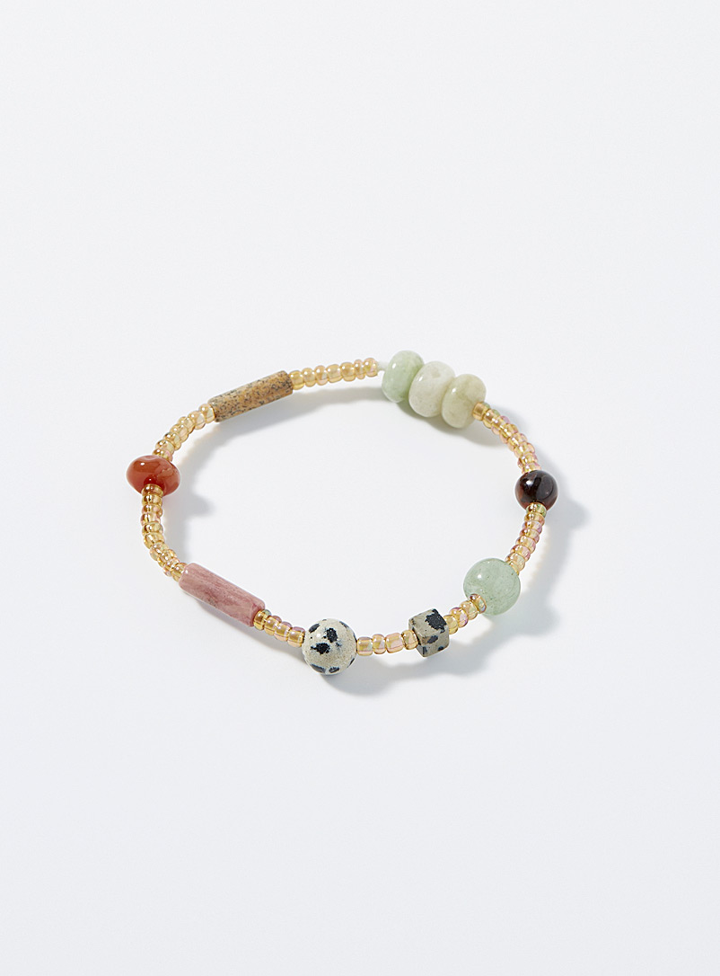 Simons Patterned Orange Colourful stone and mini-bead bracelet for women