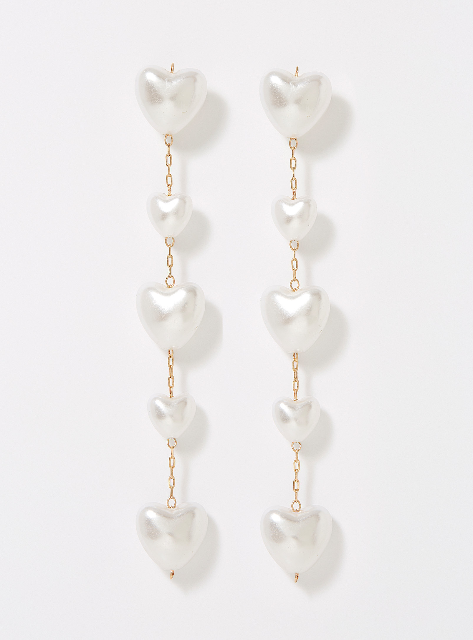 Simons - Women's Long mother-of-pearl heart earrings