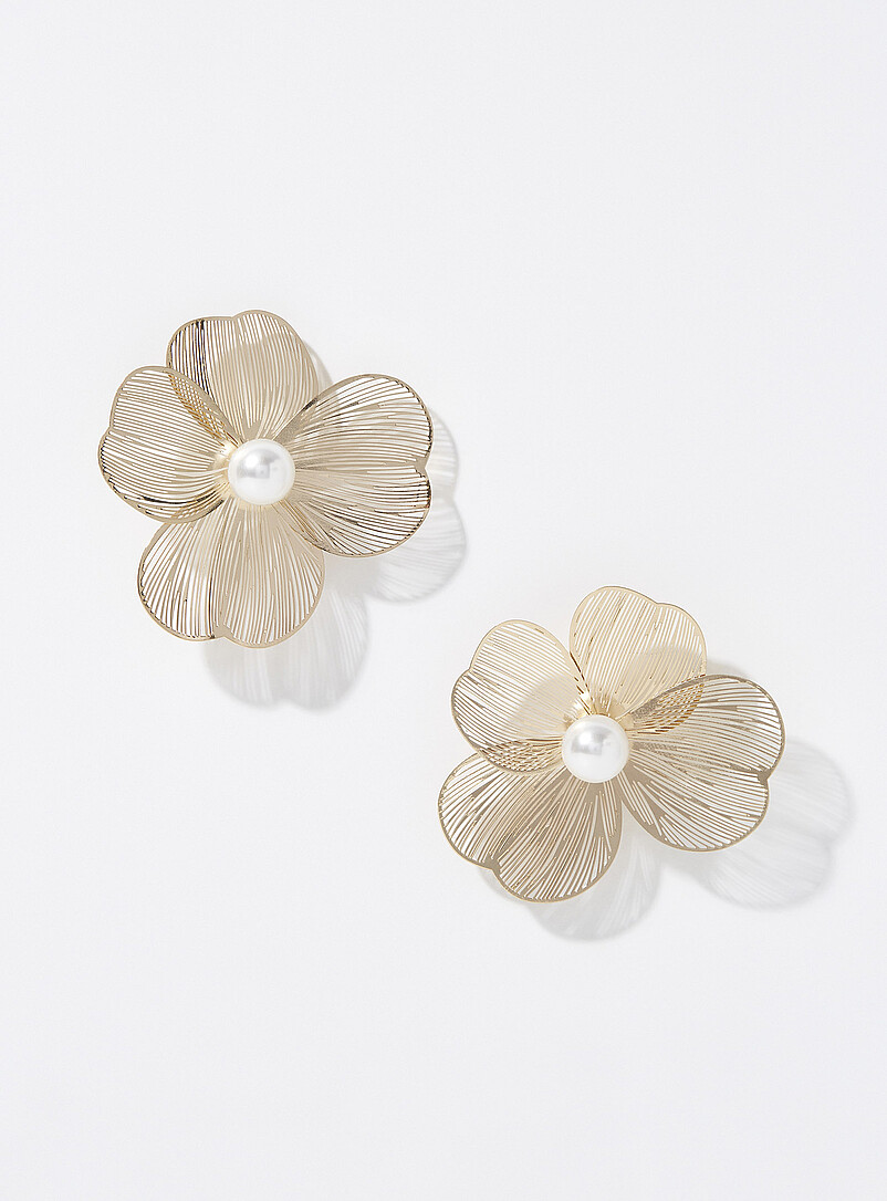 Large metallic flower earrings product image (primary)