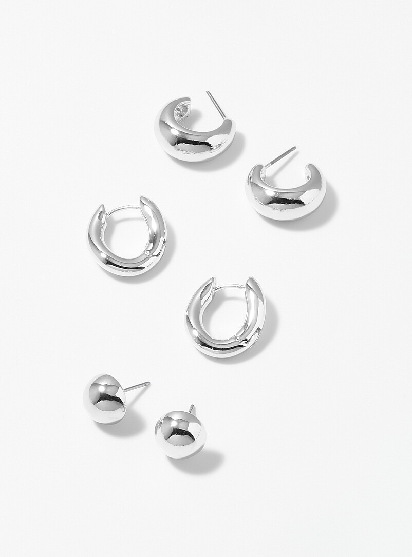 Hoop-And-Ball Earrings Set Of 3