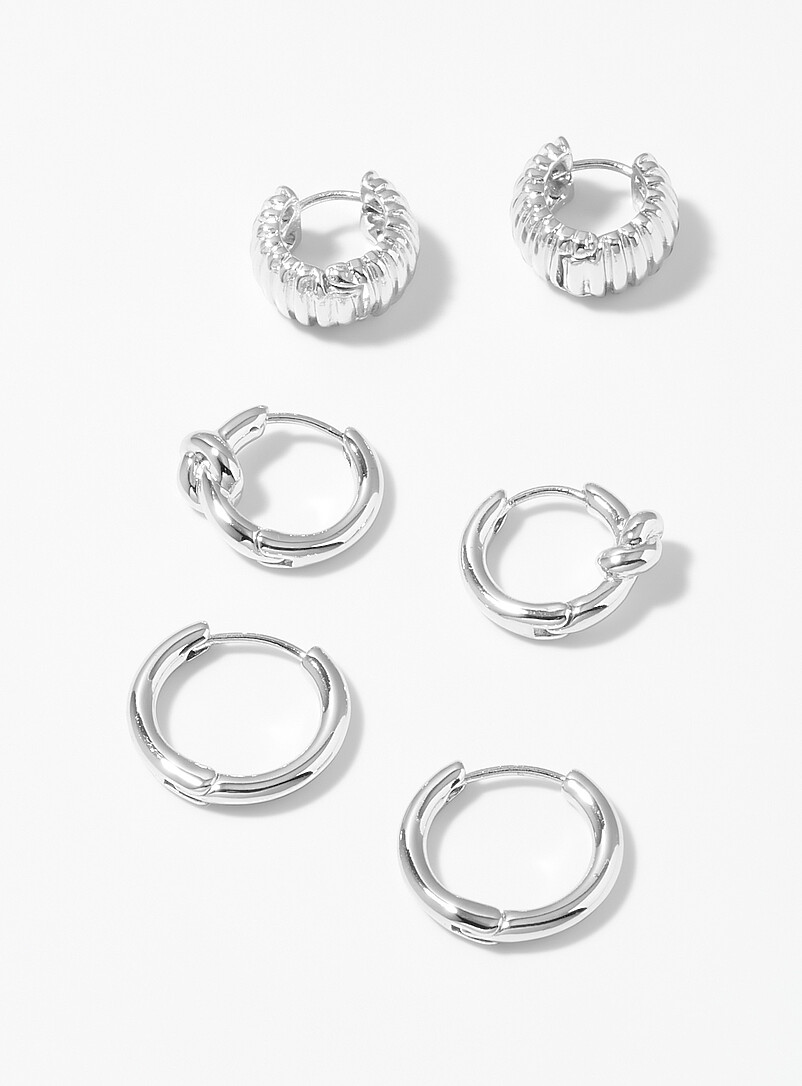 Mixed-Texture Hoops Set Of 3