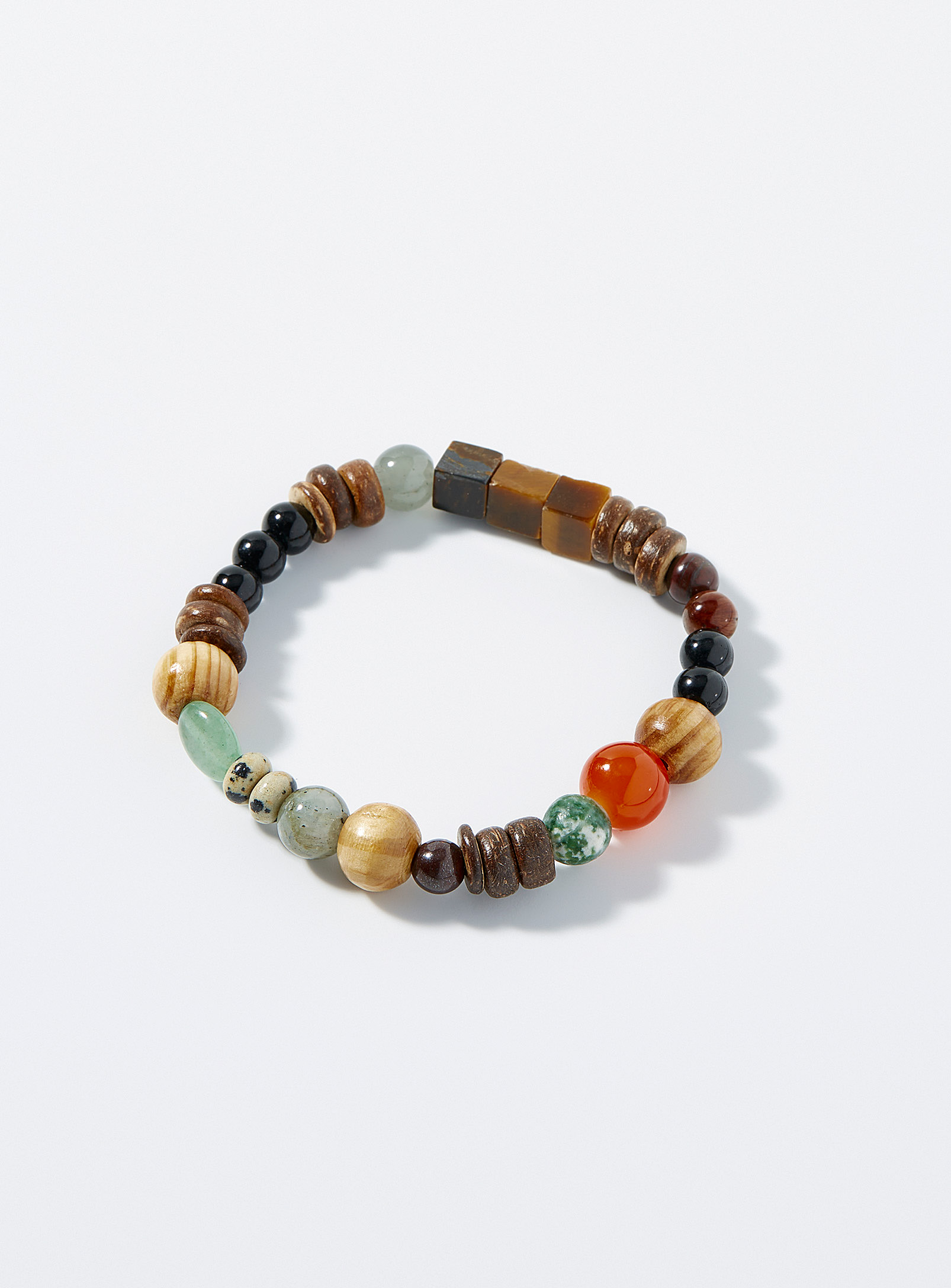 Simons - Women's Colourful stone and wooden bead bracelet