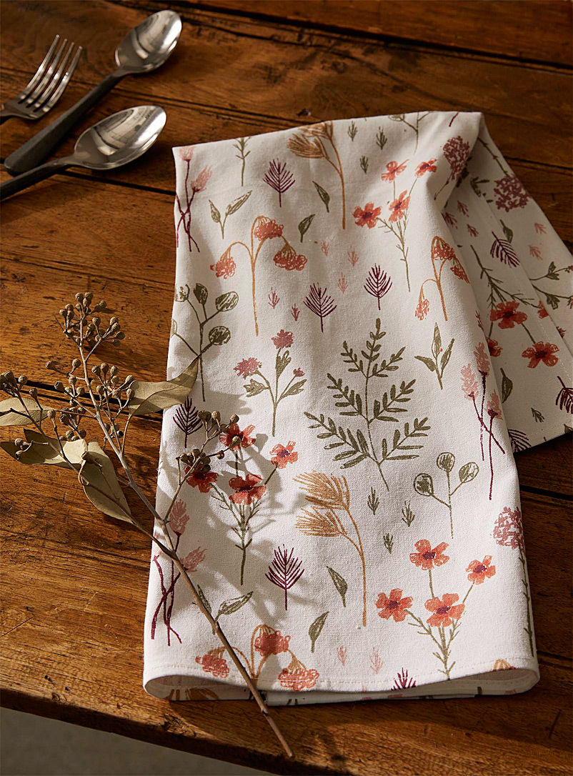 Simons Maison: Le linge à vaisselle fleurs dessinées Blanc à motifs